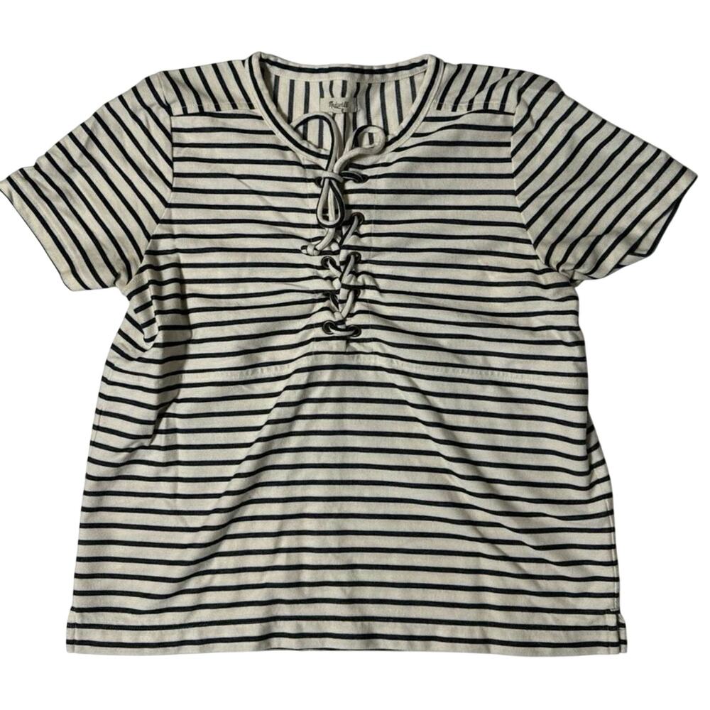 Madewell Striped Lace-Up Short Sleeve T-Shirt